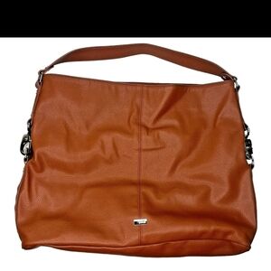 Jewell Thirty-One Pebbled Faux Leather Large Shoulde Tote Bag Purse Cognac Brown